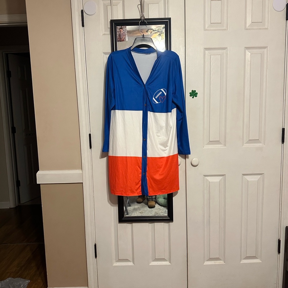 Blue, White, and Orange Colorblock Cardigan